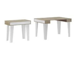 Table Console Extensible+rallonges,Nordic KL Max 140 Cm,Blanc Mat-Chene Brosse.