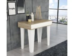 Table Console Extensible+rallonges,Nordic KL Max 140 Cm,Blanc Mat-Chene Brosse. -Mobilier De Restaurant table a manger 12564435
