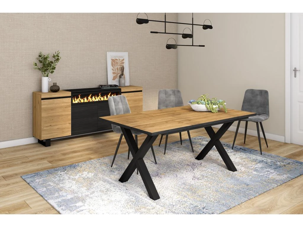 Table à Manger, 8 Personnes, 170, Robust, Structure Stable, Pieds Solides, Chêne Et Noir 3 Table à Manger, 8 Personnes, 170, Robust, Structure Stable, Pieds Solides, Chêne Et Noir – Image 3