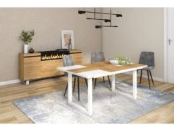 Table à Manger, 8 Personnes, 170, Robust, Structure Stable, Pieds Solides, Chêne Et Blanc -Mobilier De Restaurant table a manger 12578867