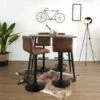 TIANO - Ensemble Table Haute Effet Bois + 4 Tabourets Camel