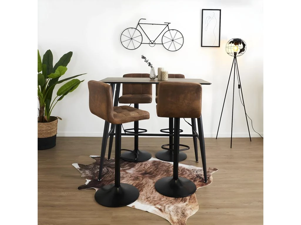 TIANO - Ensemble Table Haute Effet Bois + 4 Tabourets Camel 1 TIANO - Ensemble Table Haute Effet Bois + 4 Tabourets Camel