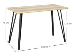 Table à Manger Design Industriel Grand Plateau Dim. 120L X 60l X 75H Cm Pieds Métal Noir En épingles MDF Aspect Chêne Clair -Mobilier De Restaurant table a manger 12619695