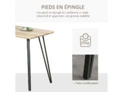 Table à Manger Design Industriel Grand Plateau Dim. 120L X 60l X 75H Cm Pieds Métal Noir En épingles MDF Aspect Chêne Clair -Mobilier De Restaurant table a manger 12619697