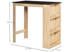 HOMCOM Table De Bar Table Haute De Cuisine Mange-debout Comptoir - Dim. 112L X 57l X 106H Cm - 3 étagères - Panneaux De Particules - Aspect Chêne Clair Noir -Mobilier De Restaurant table a manger 12624131