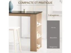 HOMCOM Table De Bar Table Haute De Cuisine Mange-debout Comptoir - Dim. 112L X 57l X 106H Cm - 3 étagères - Panneaux De Particules - Aspect Chêne Clair Noir -Mobilier De Restaurant table a manger 12624133