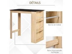 HOMCOM Table De Bar Table Haute De Cuisine Mange-debout Comptoir - Dim. 112L X 57l X 106H Cm - 3 étagères - Panneaux De Particules - Aspect Chêne Clair Noir -Mobilier De Restaurant table a manger 12624135