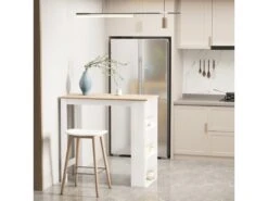 HOMCOM Table De Bar Table Haute De Cuisine Mange-debout Comptoir - Dim. 112L X 57l X 106H Cm - 3 étagères - Panneaux De Particules - Aspect Chêne Clair Blanc