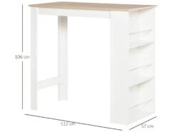 HOMCOM Table De Bar Table Haute De Cuisine Mange-debout Comptoir - Dim. 112L X 57l X 106H Cm - 3 étagères - Panneaux De Particules - Aspect Chêne Clair Blanc -Mobilier De Restaurant table a manger 12624141