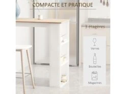 HOMCOM Table De Bar Table Haute De Cuisine Mange-debout Comptoir - Dim. 112L X 57l X 106H Cm - 3 étagères - Panneaux De Particules - Aspect Chêne Clair Blanc -Mobilier De Restaurant table a manger 12624143