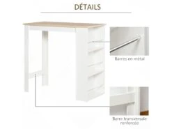 HOMCOM Table De Bar Table Haute De Cuisine Mange-debout Comptoir - Dim. 112L X 57l X 106H Cm - 3 étagères - Panneaux De Particules - Aspect Chêne Clair Blanc -Mobilier De Restaurant table a manger 12624145