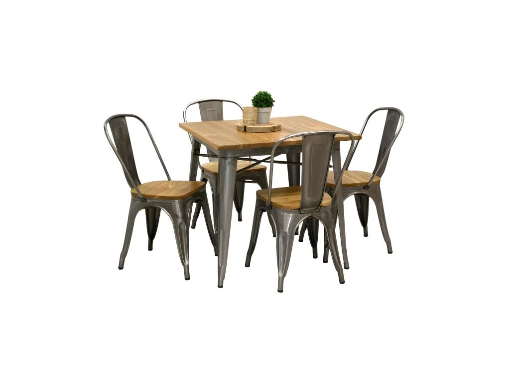 Table Carrée Industrielle En Métal Et Bois D'orme Huilé 2 Table Carrée Industrielle En Métal Et Bois D'orme Huilé – Image 2