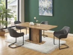 Table à Manger 6 Couverts En MDF Et Métal - Naturel Et Noir - MARIDORA