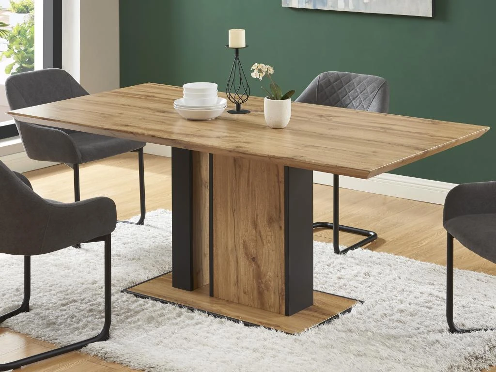 Table à Manger 6 Couverts En MDF Et Métal - Naturel Et Noir - MARIDORA 2 Table à Manger 6 Couverts En MDF Et Métal - Naturel Et Noir - MARIDORA – Image 2