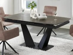 Table à Manger Extensible 6 à 8 Couverts En Céramique Et Métal - Effet Marbre Marron Et Noir - DONOTI 13 Table à Manger Extensible 6 à 8 Couverts En Céramique Et Métal - Effet Marbre Marron Et Noir - DONOTI -Mobilier De Restaurant table a manger 13670183