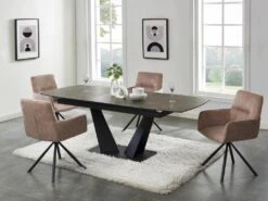 Table à Manger Extensible 6 à 8 Couverts En Céramique Et Métal - Effet Marbre Marron Et Noir - DONOTI