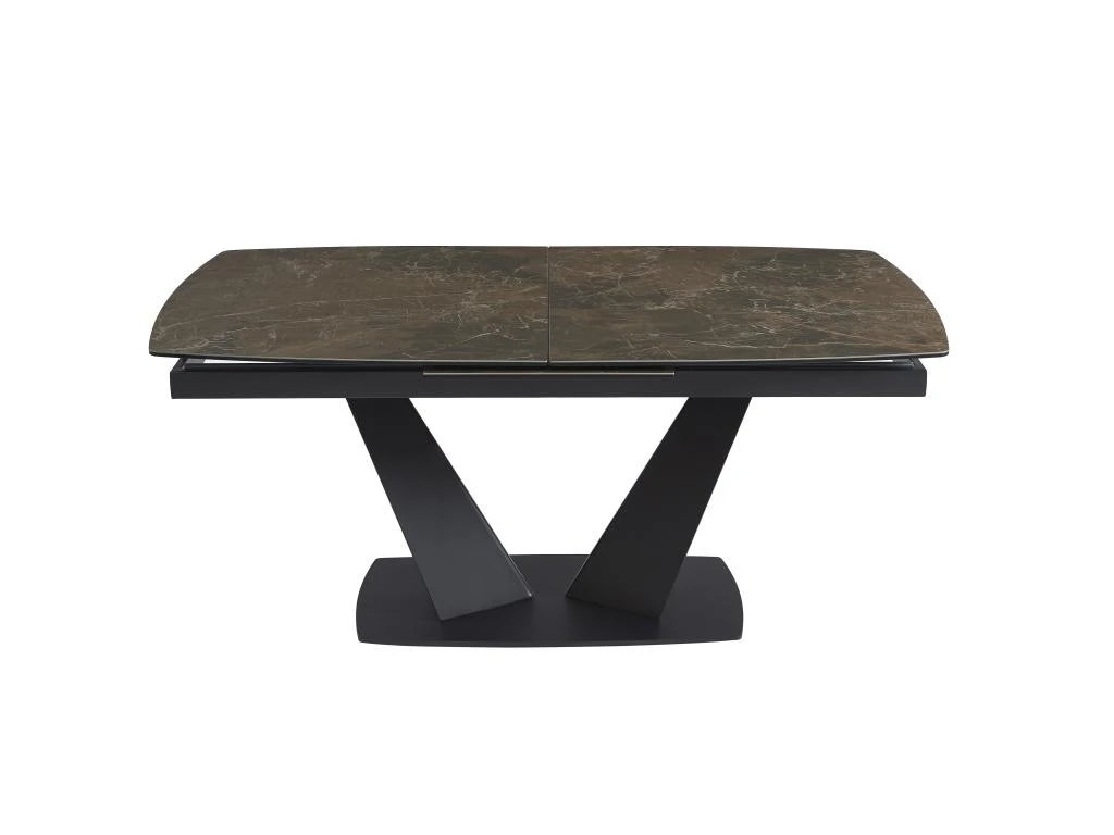 Table à Manger Extensible 6 à 8 Couverts En Céramique Et Métal - Effet Marbre Marron Et Noir - DONOTI 5 Table à Manger Extensible 6 à 8 Couverts En Céramique Et Métal - Effet Marbre Marron Et Noir - DONOTI – Image 5