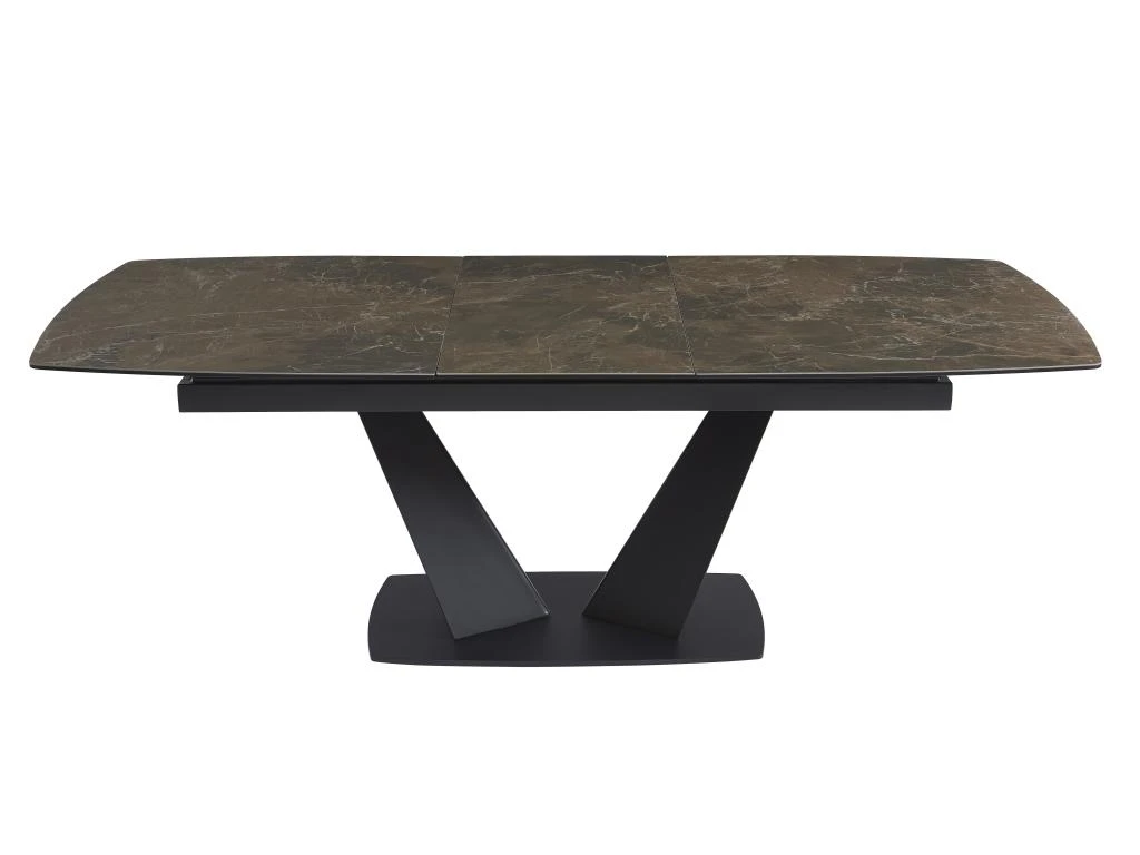 Table à Manger Extensible 6 à 8 Couverts En Céramique Et Métal - Effet Marbre Marron Et Noir - DONOTI 4 Table à Manger Extensible 6 à 8 Couverts En Céramique Et Métal - Effet Marbre Marron Et Noir - DONOTI – Image 4
