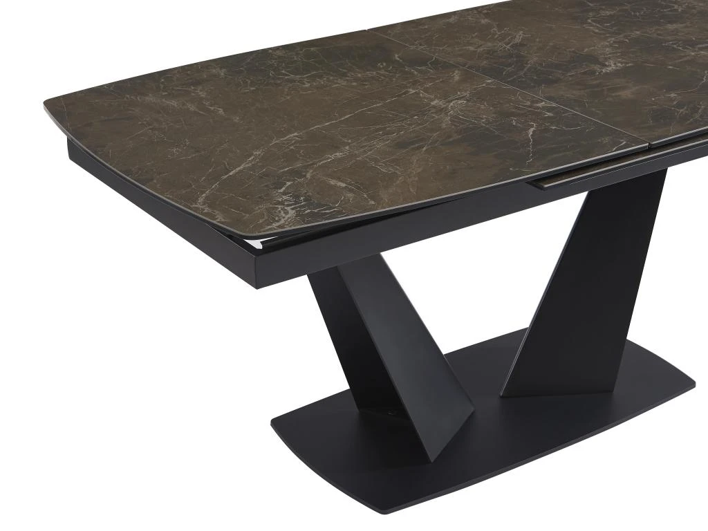 Table à Manger Extensible 6 à 8 Couverts En Céramique Et Métal - Effet Marbre Marron Et Noir - DONOTI 8 Table à Manger Extensible 6 à 8 Couverts En Céramique Et Métal - Effet Marbre Marron Et Noir - DONOTI – Image 8