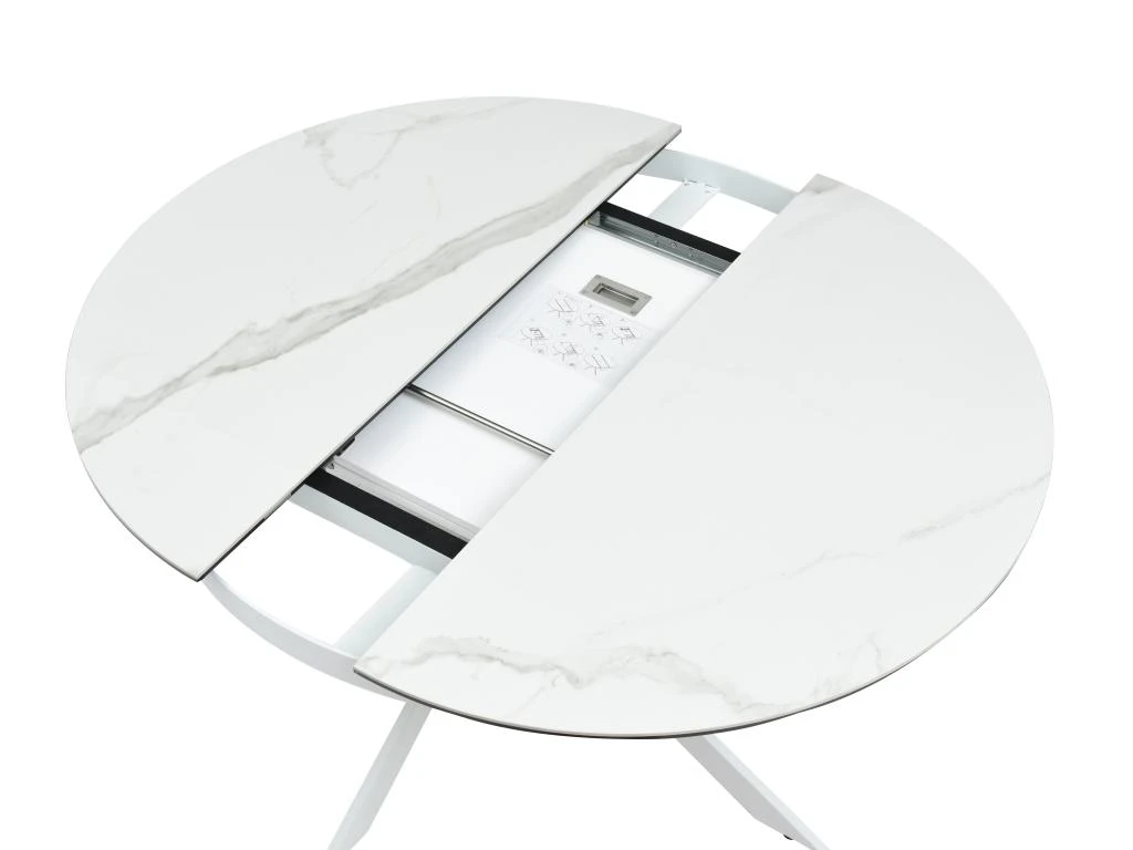 Table à Manger Extensible 4 à 8 Couverts En Céramique Et Métal - Effet Marbre Blanc - MELBI 6 Table à Manger Extensible 4 à 8 Couverts En Céramique Et Métal - Effet Marbre Blanc - MELBI – Image 6