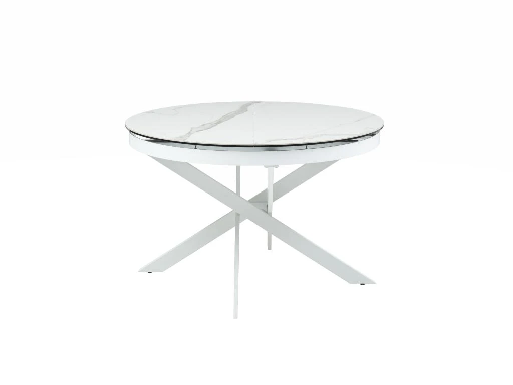 Table à Manger Extensible 4 à 8 Couverts En Céramique Et Métal - Effet Marbre Blanc - MELBI 1 Table à Manger Extensible 4 à 8 Couverts En Céramique Et Métal - Effet Marbre Blanc - MELBI