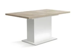 Table Extensible 160 à 200 Cm Blanc Mat Et Décor Bois Clair - LEANE