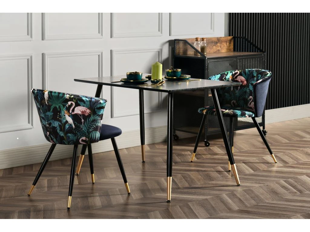 URBAN MEUBLE Table De Salle à Manger Rectangulaire Rétro Chic Noir Piedment Doré 110*70*75CM 1 URBAN MEUBLE Table De Salle à Manger Rectangulaire Rétro Chic Noir Piedment Doré 110*70*75CM