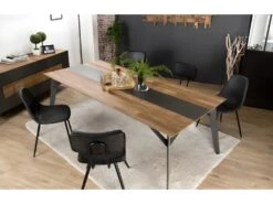 MADISON - Table à Manger Rectangulaire 220x100cm Bois Teck Recyclé Métal Et Pieds Métal Noir -Mobilier De Restaurant table a manger 14657039