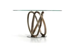 Table De Diner Pietement Courbé Noyer Massif Plateau Verre Trempé Et Piétement Acier -Mobilier De Restaurant table a manger 15465519