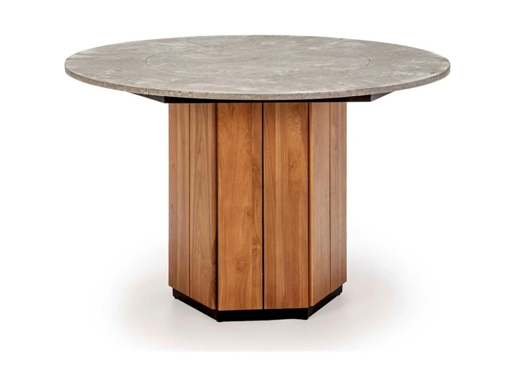 Table De Salle à Manger Bois De Teck/Pierre Naturel/Gris 1 Table De Salle à Manger Bois De Teck/Pierre Naturel/Gris