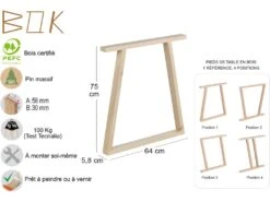 Ensemble Pieds De Table Modulable En Pin Massif Et Plateau Bok