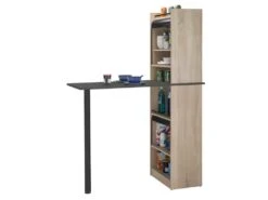 Table Comptoir De Cuisine + Meubles Rangement Noir/Chêne - LUFAY