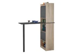 Table Comptoir De Cuisine + Meubles Rangement Noir/Chêne - LUFAY -Mobilier De Restaurant table a manger 16756331