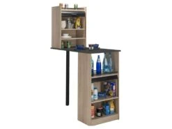 Table Comptoir De Cuisine + Meubles Rangement Noir/Chêne - LUFAY -Mobilier De Restaurant table a manger 16756333