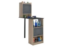 Table Comptoir De Cuisine + Meubles Rangement Noir/Chêne - LUFAY -Mobilier De Restaurant table a manger 16756335