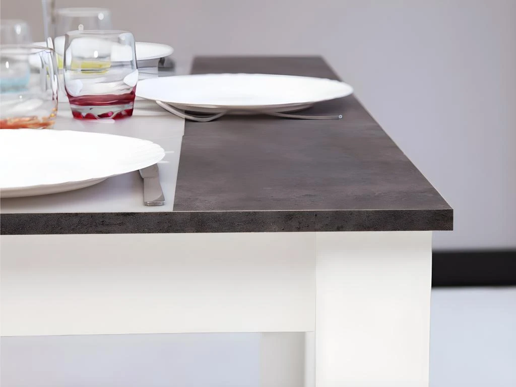 Table à Manger CASSY II - 4 Couverts - Blanc, Plateau Effet Béton 7 Table à Manger CASSY II - 4 Couverts - Blanc, Plateau Effet Béton – Image 7