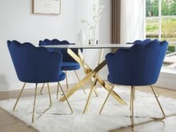 Table à Manger Ronde 4 Couverts En Verre Trempé Et Métal Doré - Transparent - COSIMA -Mobilier De Restaurant table a manger 18364849