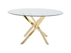 Table à Manger Ronde 4 Couverts En Verre Trempé Et Métal Doré - Transparent - COSIMA -Mobilier De Restaurant table a manger 18364863