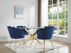 Table à Manger Ronde 4 Couverts En Verre Trempé Et Métal Doré - Transparent - COSIMA -Mobilier De Restaurant table a manger 18364871