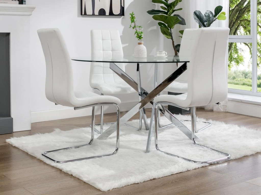 Table à Manger Ronde 4 Couverts En Verre Trempé Et Métal Chromé - Transparent - COSIMA 2 Table à Manger Ronde 4 Couverts En Verre Trempé Et Métal Chromé - Transparent - COSIMA – Image 2