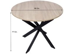 Table à Manger Ronde Fixe ZEN, 90x90x77cm, Jusqu'à 4 Personnes, Couleur Chêne, Pieds Métalliques Noir Laqué Mat -Mobilier De Restaurant table a manger 18803333