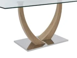 Table à Manger 6 Couverts En Verre Trempé, MDF Et Acier Inoxydable - Naturel Clair - MELODIE II -Mobilier De Restaurant table a manger 18813091
