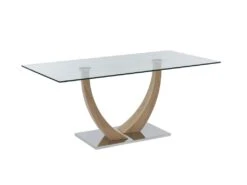 Table à Manger 6 Couverts En Verre Trempé, MDF Et Acier Inoxydable - Naturel Clair - MELODIE II -Mobilier De Restaurant table a manger 18813095
