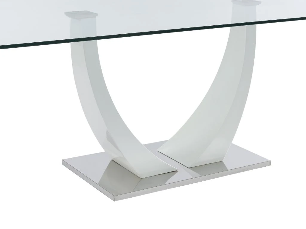 Table à Manger 8 Couverts En Verre Trempé, MDF Et Acier Inoxydable - Blanc - MEZZO II 6 Table à Manger 8 Couverts En Verre Trempé, MDF Et Acier Inoxydable - Blanc - MEZZO II – Image 6