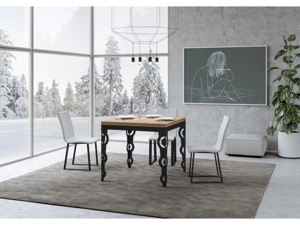 Table Extensible Portefeuille 90x90/180 Cm Karamay Libra Chêne Nature Cadre Anthracite 2 Table Extensible Portefeuille 90x90/180 Cm Karamay Libra Chêne Nature Cadre Anthracite – Image 2