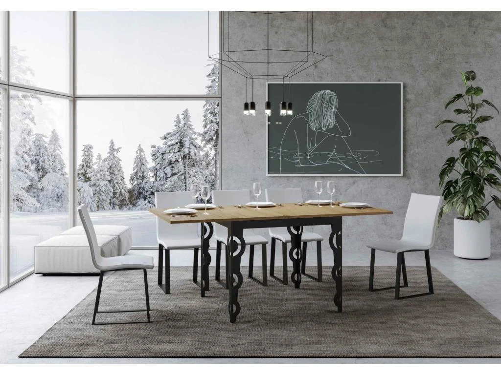 Table Extensible Portefeuille 90x90/180 Cm Karamay Libra Chêne Nature Cadre Anthracite 3 Table Extensible Portefeuille 90x90/180 Cm Karamay Libra Chêne Nature Cadre Anthracite – Image 3