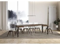 Table Extensible 90x90/246 Cm Karamay Noyer Cadre Anthracite -Mobilier De Restaurant table a manger 18957981