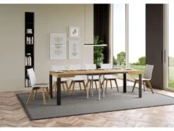 Table Extensible 90x90/246 Cm Linea Chêne Nature Cadre Anthracite -Mobilier De Restaurant table a manger 18958113