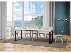 Table Extensible 90x90/246 Cm Tecno Frêne Blanc Cadre Anthracite -Mobilier De Restaurant table a manger 18962957