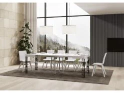 Table Extensible 90x90/246 Cm Ghibli Frêne Blanc Cadre Anthracite -Mobilier De Restaurant table a manger 18964891